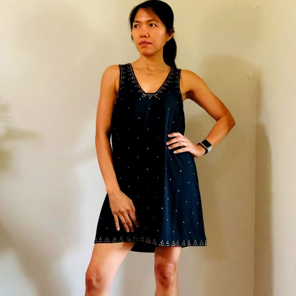 FREE PEOPLE BLACK SLEEVELESS DRESS WITH SOFT STUD DETAILS THROUGHOUT SIZ…